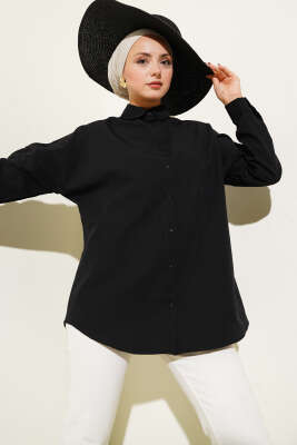 Pazarium - Basic Düz Gömlek Siyah