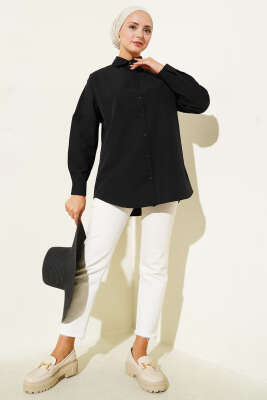 Basic Düz Gömlek Siyah - Thumbnail