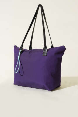 Pazarium - İp Aksesuarlı Fermuarlı Çanta Mor