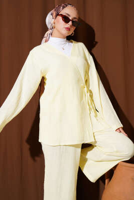 Pazarium - Önü Bağlamalı Müslin İkili Takım Sarı