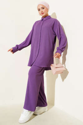 Pazarium - Gömlek Yaka Bürümcük İkili Takım Lila