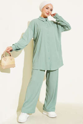 Pazarium - Gömlek Yaka Bürümcük İkili Takım Mint