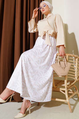 Pazarium - Yandan Bağlamalı Etekli İkili Takım Bej