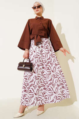 Pazarium - Yandan Bağlamalı Etekli İkili Takım Kahve