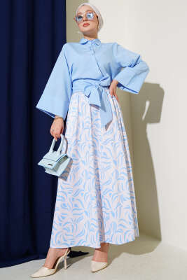 Pazarium - Yandan Bağlamalı Etekli İkili Takım Bebe Mavi