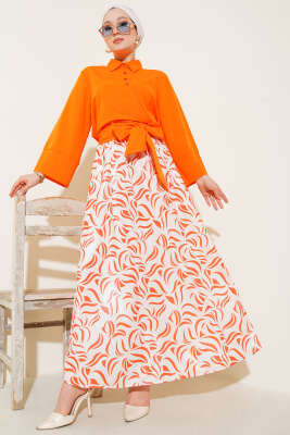 Pazarium - Yandan Bağlamalı Etekli İkili Takım Oranj