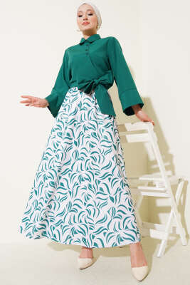 Pazarium - Yandan Bağlamalı Etekli İkili Takım Zümrüt