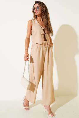 İp Bağlamalı Yelekli İkili Takım Camel - Thumbnail