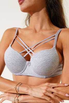 Silikonlu Destekli Micro Çapraz Sütyen Gri - Thumbnail