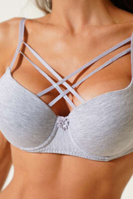 Silikonlu Destekli Micro Çapraz Sütyen Gri - Thumbnail