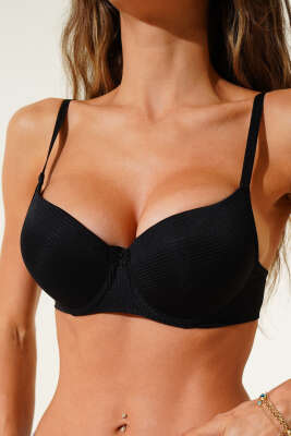 Pazarium - Silikonlu Destekli Şerit Sütyen Siyah