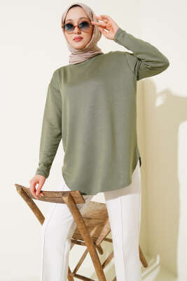 Pazarium - Basic Alt Dikişsiz Tunik Haki
