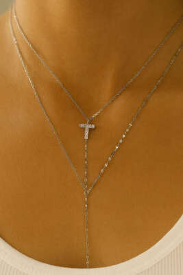 Pazarium - T Harfli Zincir Kolye Gümüş