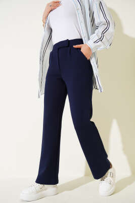 Pazarium - Cırtlı Palazzo Pantolon Lacivert