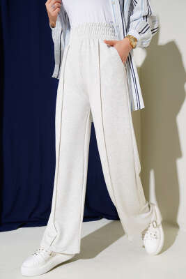 Pazarium - Geniş Bel Lastikli Çımalı Pantolon Kırçılı Gri