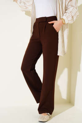 Pazarium - Cırtlı Palazzo Pantolon Kahve