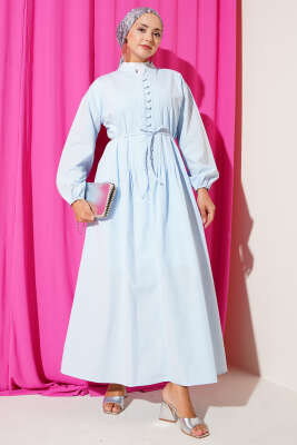 Pazarium - Hakim Yaka Brit Düğmeli Elbise Bebe Mavi