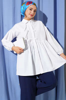 Pazarium - Gizli Düğmeli Top Düğmeli Gömlek Beyaz