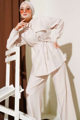 Pazarium - Tek Cepli Tensel İkili Takım Bej