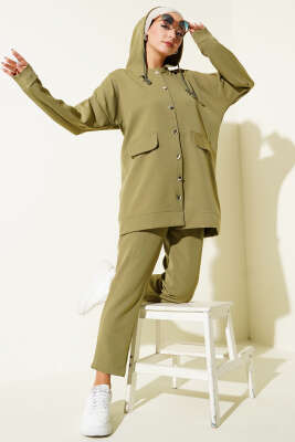 Pazarium - Metal Düğmeli Dabıl İkili Takım Çağla Yeşili