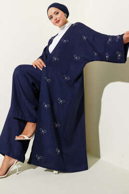 Taş Fiyonklu Kimono İkili Takım Lacivert - Thumbnail