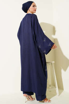 Taş Fiyonklu Kimono İkili Takım Lacivert - Thumbnail