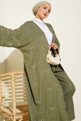 Taş Fiyonklu Kimono İkili Takım Haki - Thumbnail