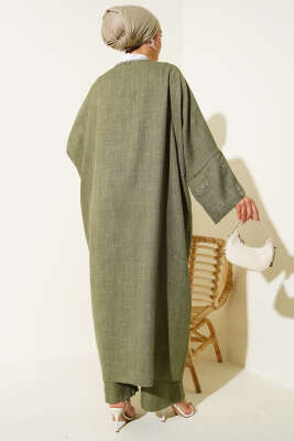 Taş Fiyonklu Kimono İkili Takım Haki - Thumbnail