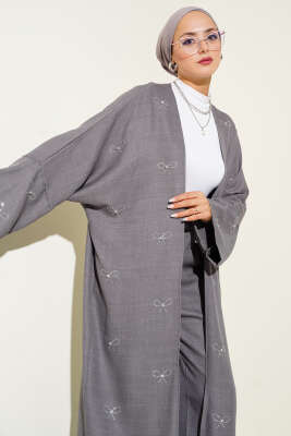 Taş Fiyonklu Kimono İkili Takım Füme - Thumbnail