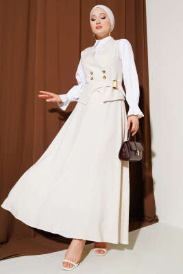 Pazarium - Dört Düğmeli Yelekli Etekli Takım Taş