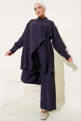 Pazarium - Asimetrik Kesim İp Bağlamalı İkili Takım Lacivert