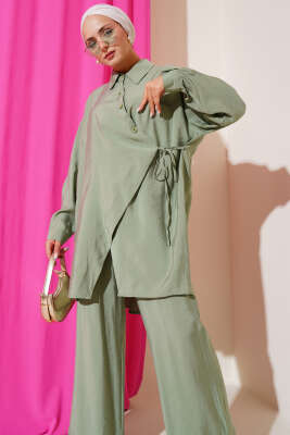 Pazarium - Asimetrik Kesim İp Bağlamalı İkili Takım Çağla Yeşili