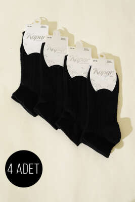 Pazarium - Bayan 4'lü File Detaylı Patik Çorap Siyah