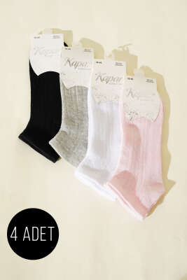 Pazarium - Bayan 4'lü File Detaylı Patik Çorap Asorti 1