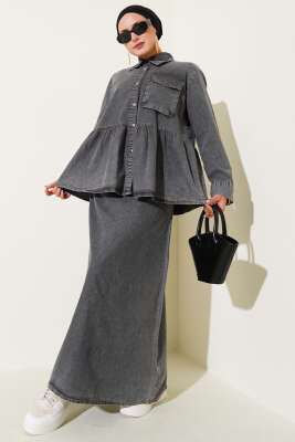 Pazarium - Tek Cepli Kot Jile İkili Takım Füme