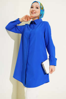 Pazarium - Gizli Düğmeli Klasik Gömlek Saks