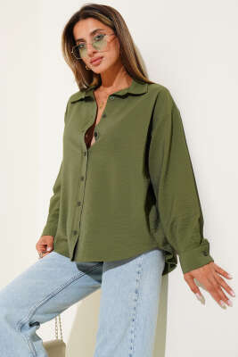 Düşük Omuz Basic Gömlek Haki - Thumbnail
