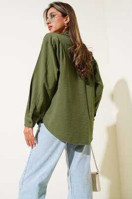 Düşük Omuz Basic Gömlek Haki - Thumbnail