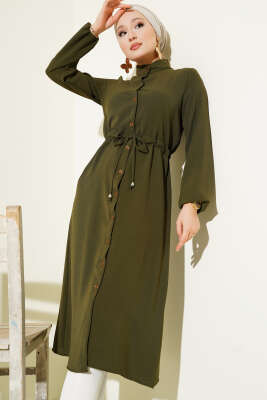 Pazarium - Bel Tünelli Düğmeli Ayrobin Kap Haki