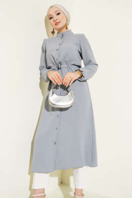 Pazarium - Bel Tünelli Düğmeli Ayrobin Kap Gri