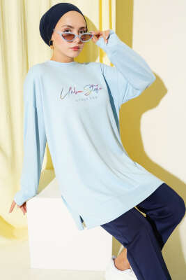 Pazarium - Loyşa Renkli Yazılı Tunik Bebe Mavi