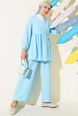 Pazarium - Yan İp Bağlamalı Ağaç Kabuğu İkili Takım Mavi