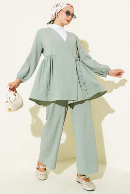 Pazarium - Yan İp Bağlamalı Ağaç Kabuğu İkili Takım Çağla Yeşili