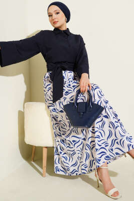 Pazarium - Yandan Bağlamalı Etekli İkili Takım Lacivert