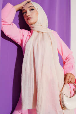 Pazarium - Aya Serisi İnce Pamuk Şal Vanilya -99