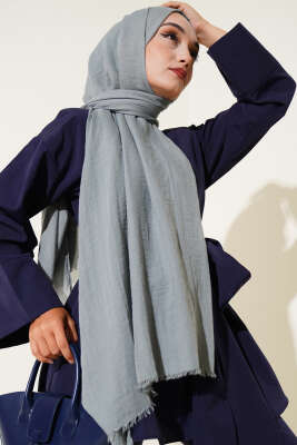 Pazarium - Aya Serisi İnce Pamuk Şal Soft Mavi -166