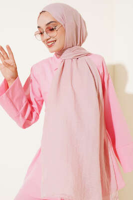 Pazarium - Aya Serisi İnce Pamuk Şal Pudra -14