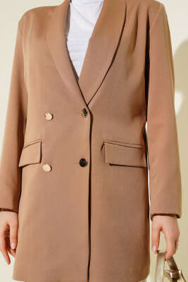 Cep Kapaklı Dabıl Blazer Ceket Latte - Thumbnail