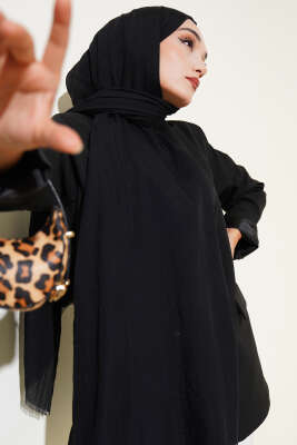 Pazarium - Aya Serisi İnce Pamuk Şal Siyah -2