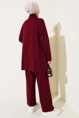 Loyşa Yarım Fermuarlı Taşlı İkili Takım Bordo - Thumbnail